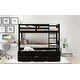 preview thumbnail 5 of 14, Minimalist Twin over Twin environmentally friendly solid Wood Bunk Bed with Trundle and Drawers,Black, full length guardrails