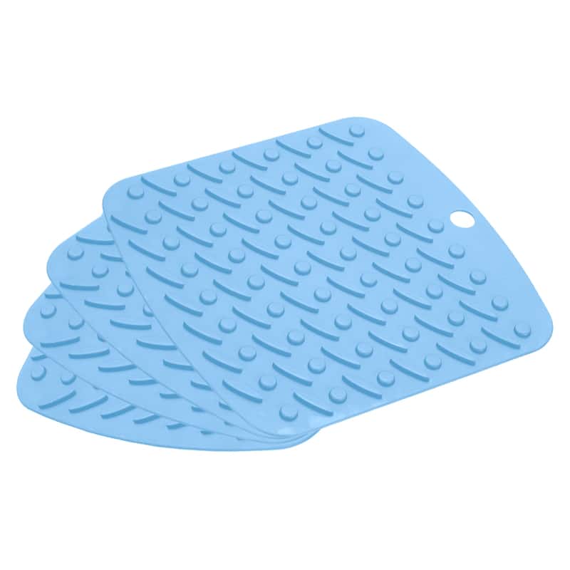 4pcs Heat Resistant Silicone Kitchen Trivet Mat Pan Hot Pot Holder - Sky Blue