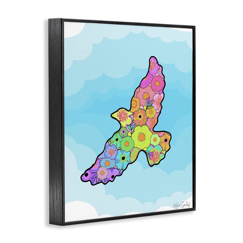 Stupell Bright Floral Bird Outline Framed Giclee Art Design By Katie Conley