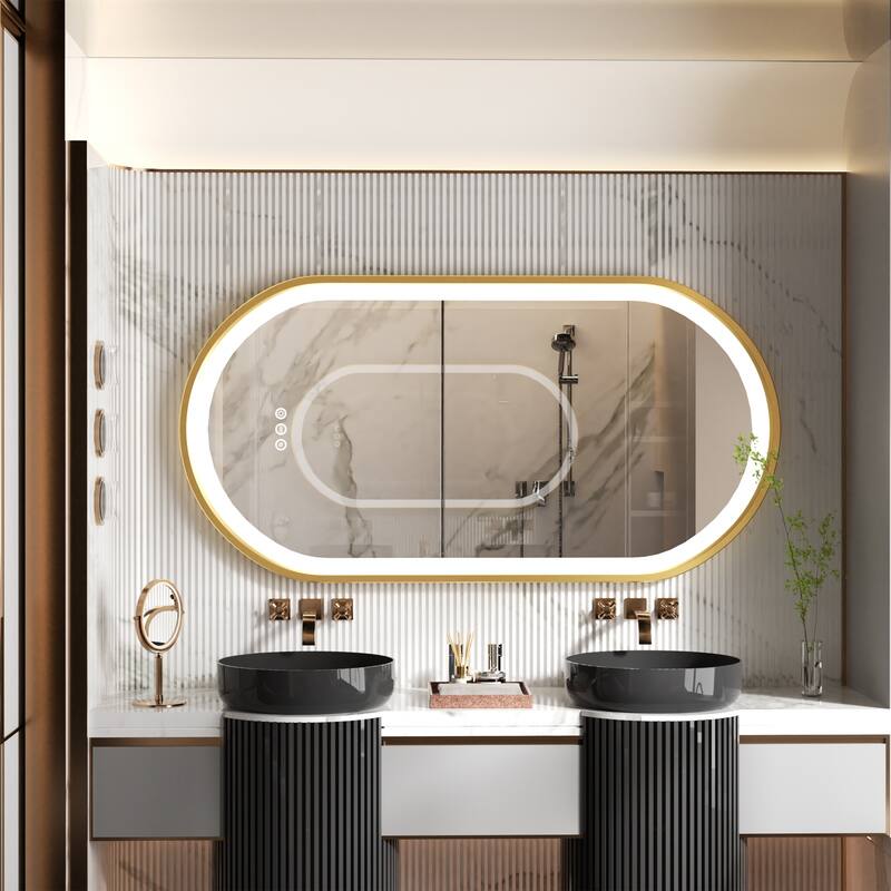 Gold Aluminium Alloy Frame Illuminated LED Bathroom Mirror