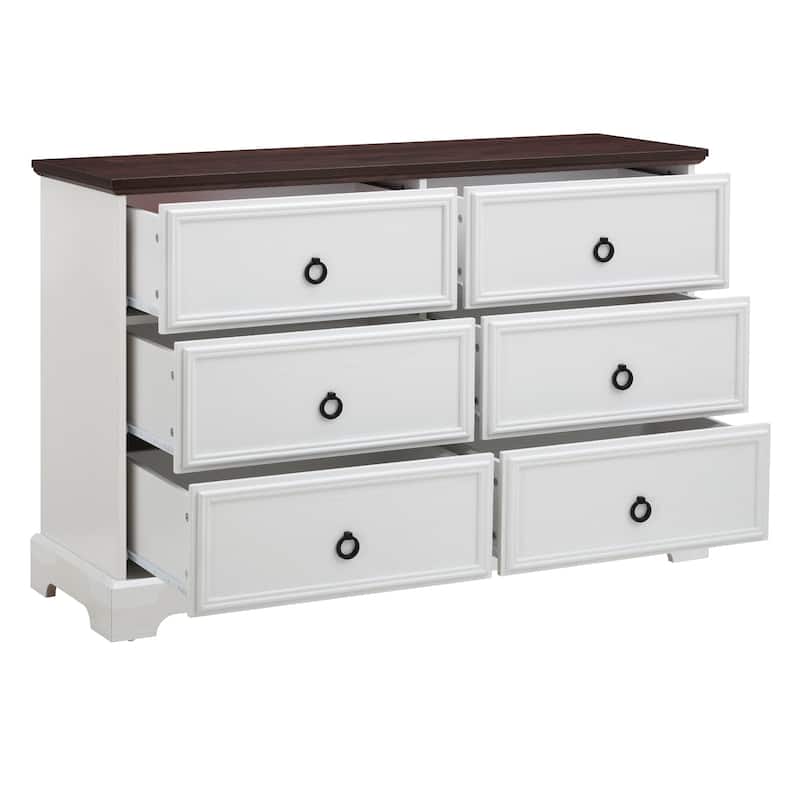 Farmhouse 6 Drawer Dresser, Wood TV Stand, Chest of Drawers