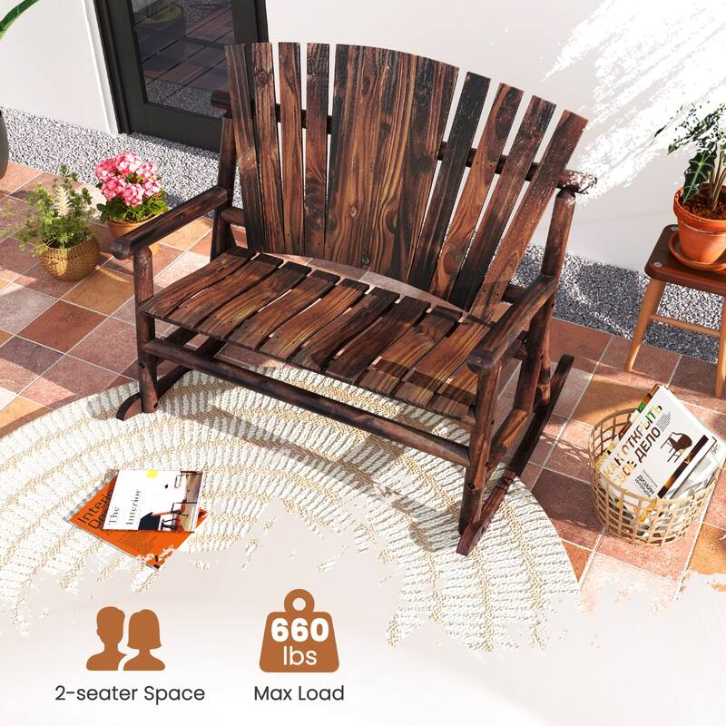 Brown Fir Pine Wood Adirondack Rocking Chair for Patio with High Back - 51" L x 38" W x 46" H