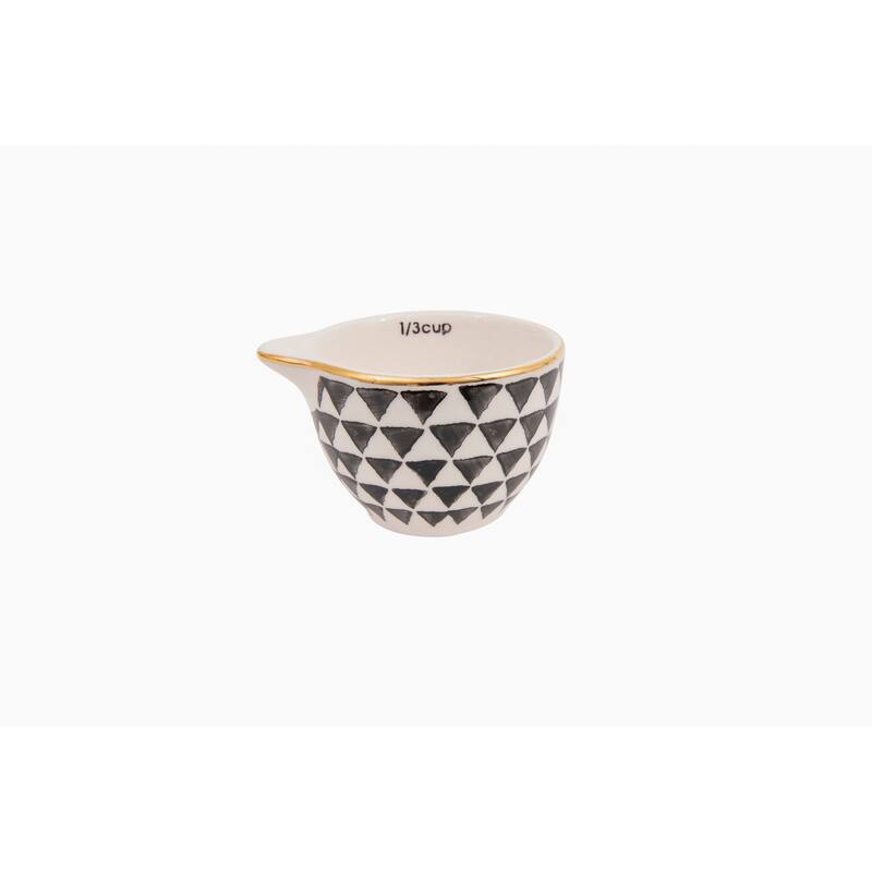 Black & White Stoneware Measuring Cups with Gold Electroplating (Set of 4 Sizes)