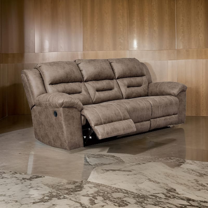 Aky 90 Inch Manual Recliner Sofa, Cushioned Seat, Soft Taupe Faux Leather