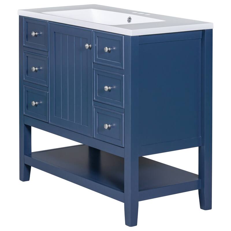 36 Inch Freestanding Bathroom Vanity Set with Drawers and Ceramic Sink