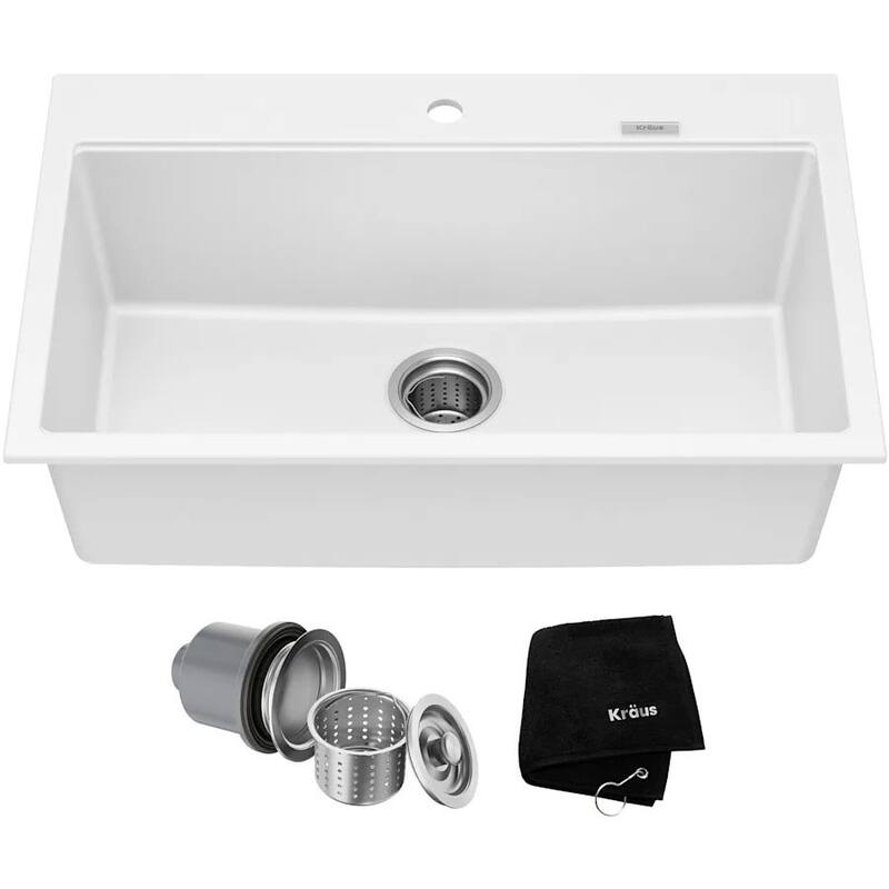 Kraus 30-3/4" Single Basin Dual Mount (Drop In or Undermount) Granite - White