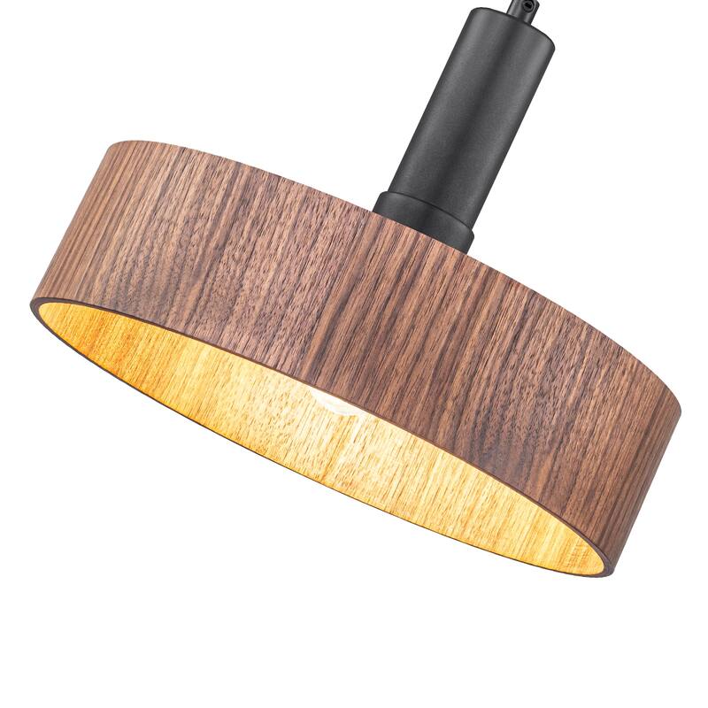 Modern Matte Black Pendant Light with Wood Shade Kitchen Fixture - Dia.12-in