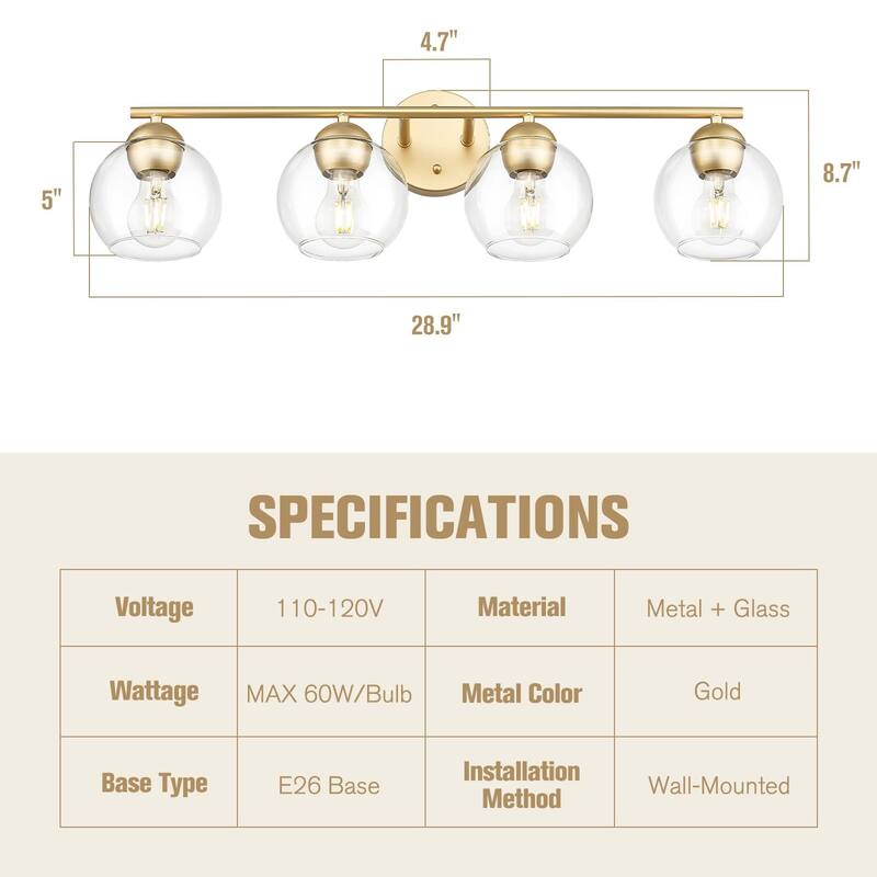 Globe Bathroom Vanity Light Bathroom Over Sink Lighting