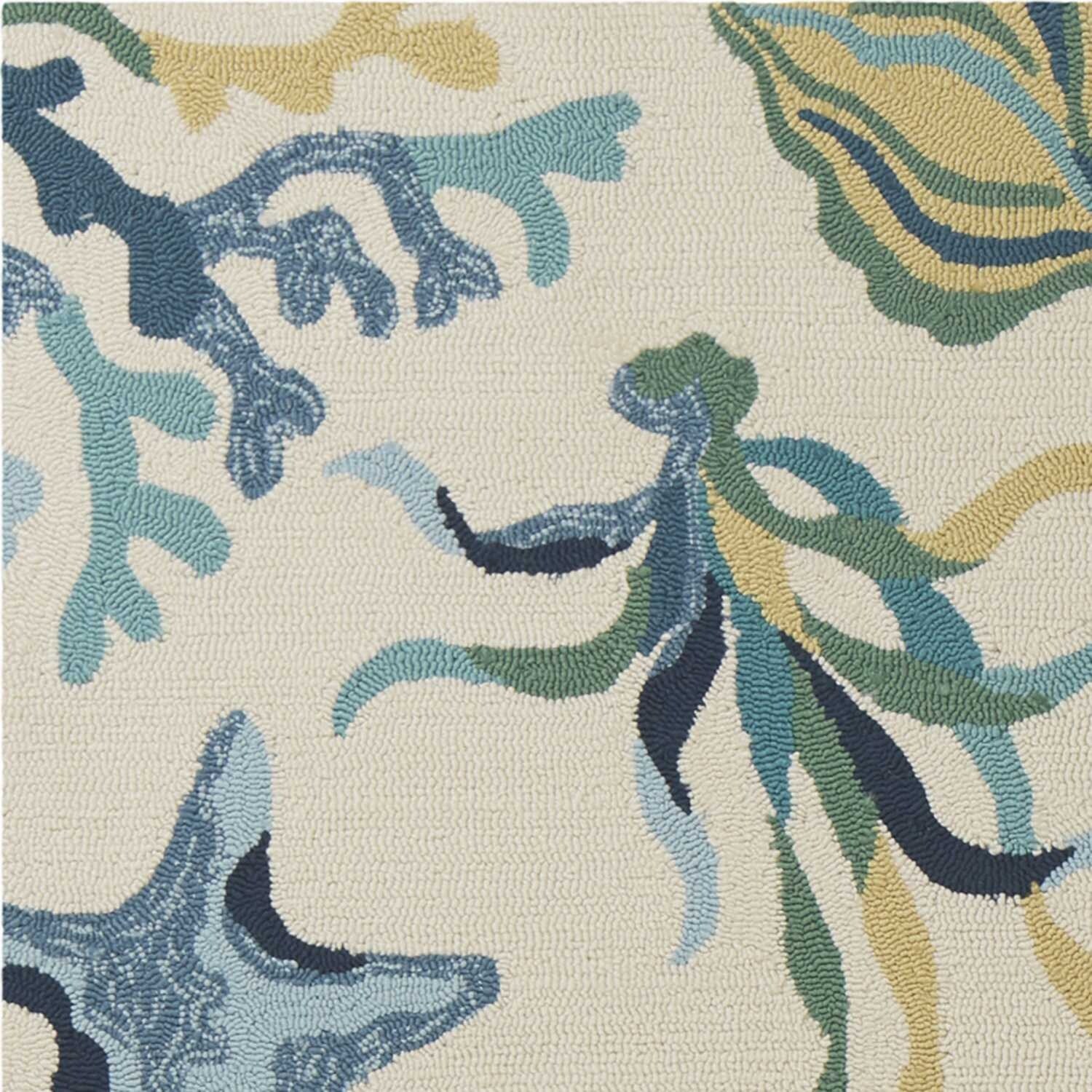 5'X8' Ivory Blue Hand Hooked Uv Treated Coastal Reef Indoor Outdoor Area Rug 5'X8' Ivory Blue Hand Hooked Uv Treated Coastal Reef Indoor Outdoor Area Rug