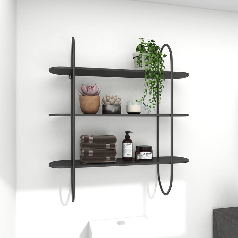 Black Metal Oval 3 Shelf Wall Shelf