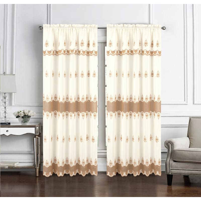 Donna Macrame Embrodiered Window Curtain 84" or 90" - 90 Inches - Beige/Gold