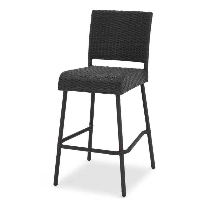 Set of 2 Wicker Bar Stool, Patio Outdoor High Chair, Cafe Counter Stool, Bistro Bar Chair, Island Chair, High Back Bar Stool