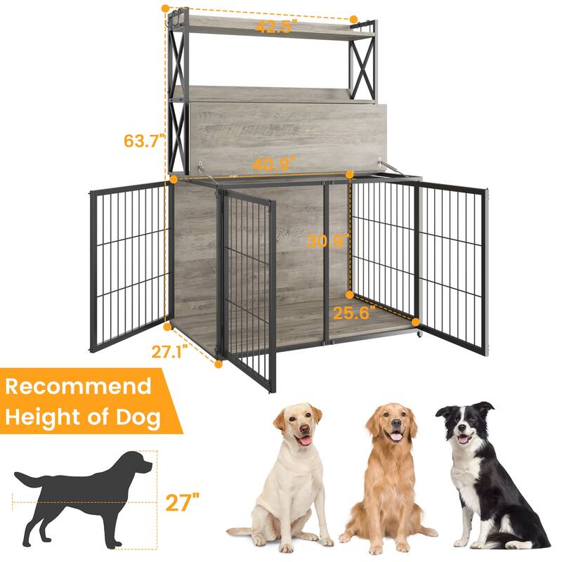 42.5 Inch Dog Crate Furniture with Shelves Storage