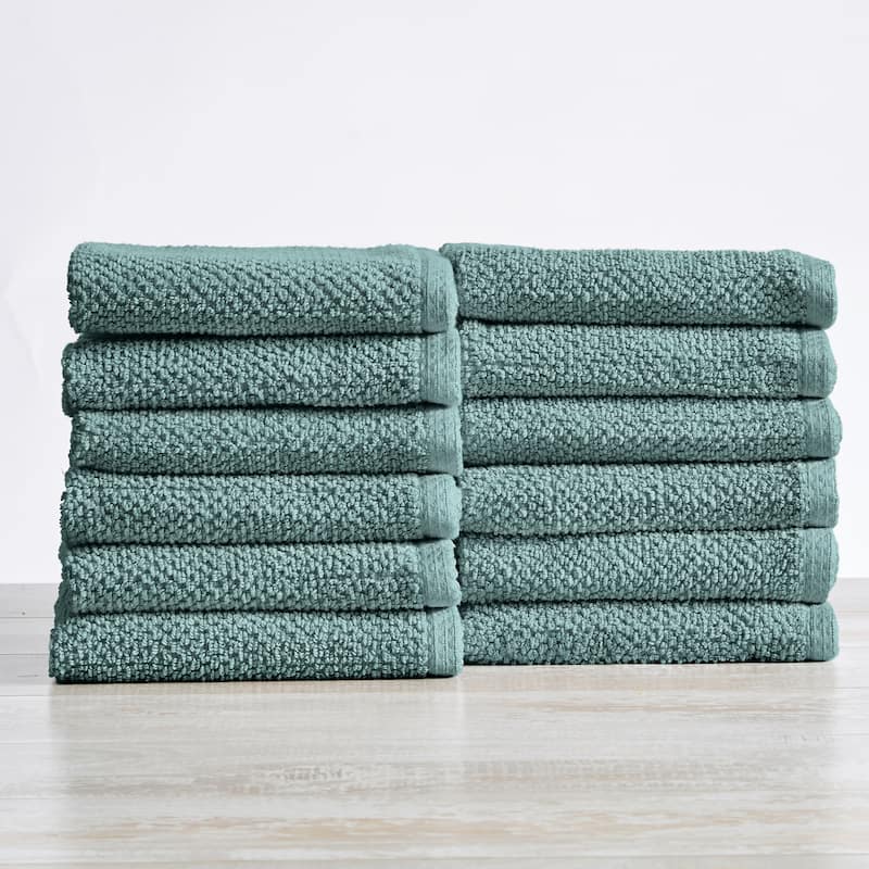 Luxurious Cotton Popcorn Textured Towel Set - Washcloths (12-Pack) - Mineral Blue
