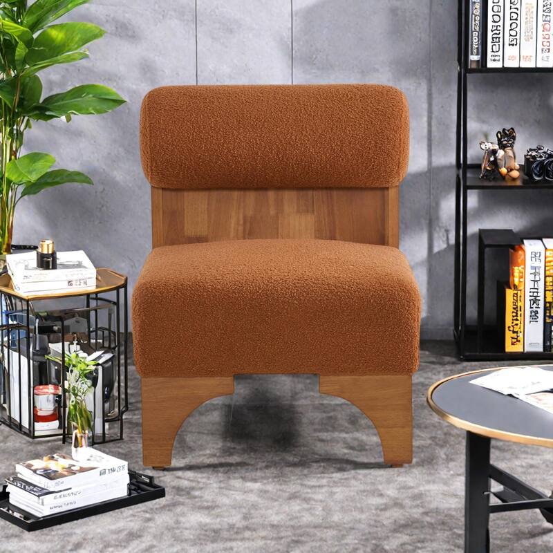Boucle Lounge Chair with Solid Wood Frame, Rolled Backrest, and Ergonomic Design