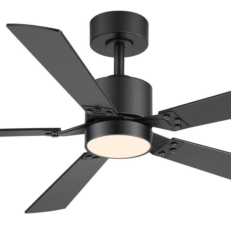 52-Inch Matte Black Ceiling Fan with RGB LED Light and Voice Control((5 Reversible Blades)