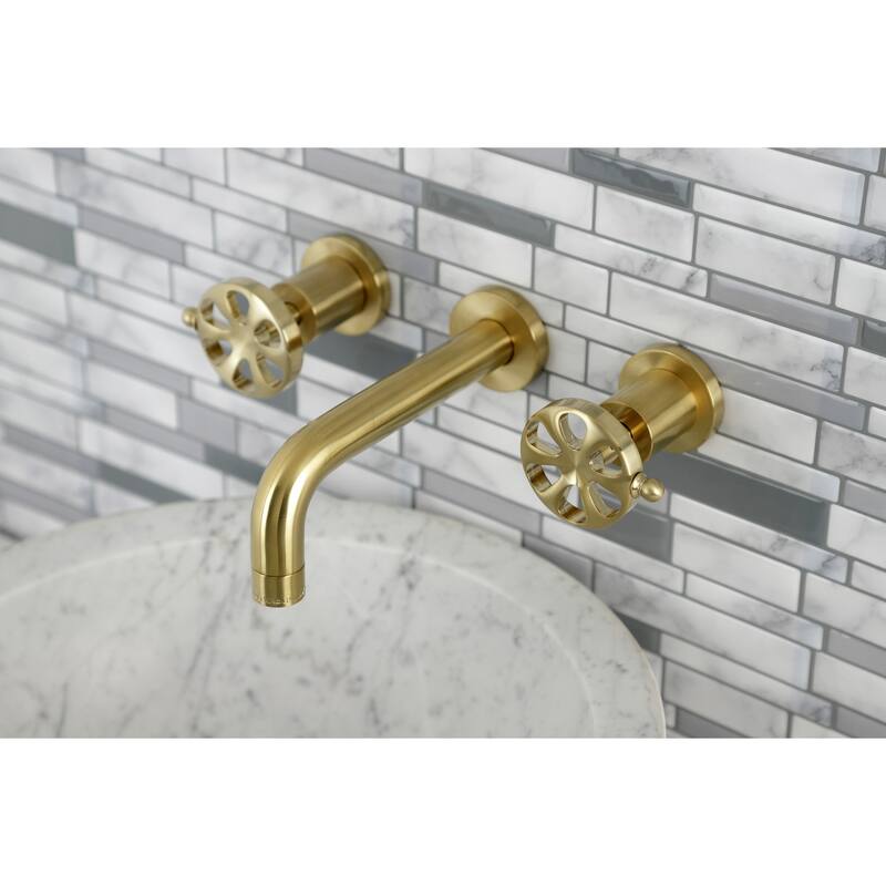 Kingston Brass Belknap Two-Handle 3-Hole Wall Mount Bathroom Faucet - Brushed Brass