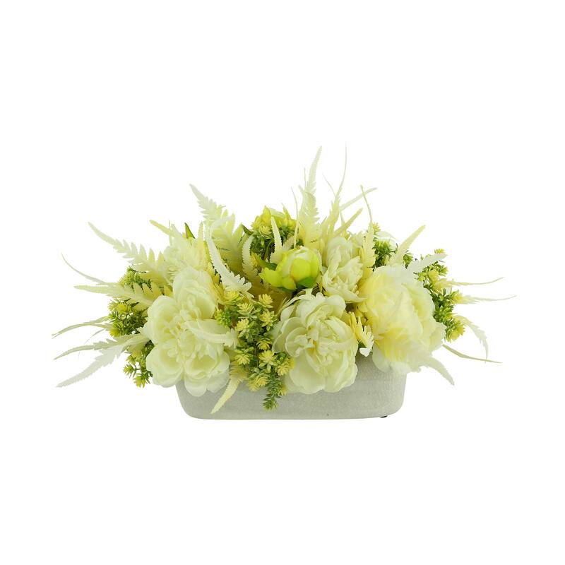 Peony, Fern and Sedum Arrangement in a Ceramic Pot