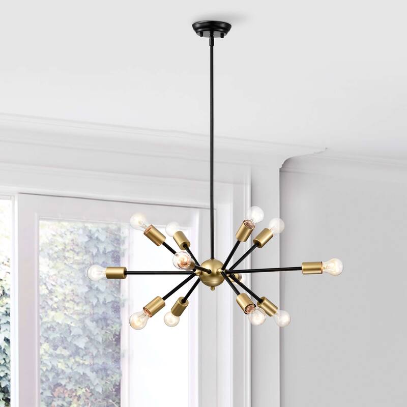 Lorena Sputnik Black Base Brushed Brass Finish Industrial Chandelier
