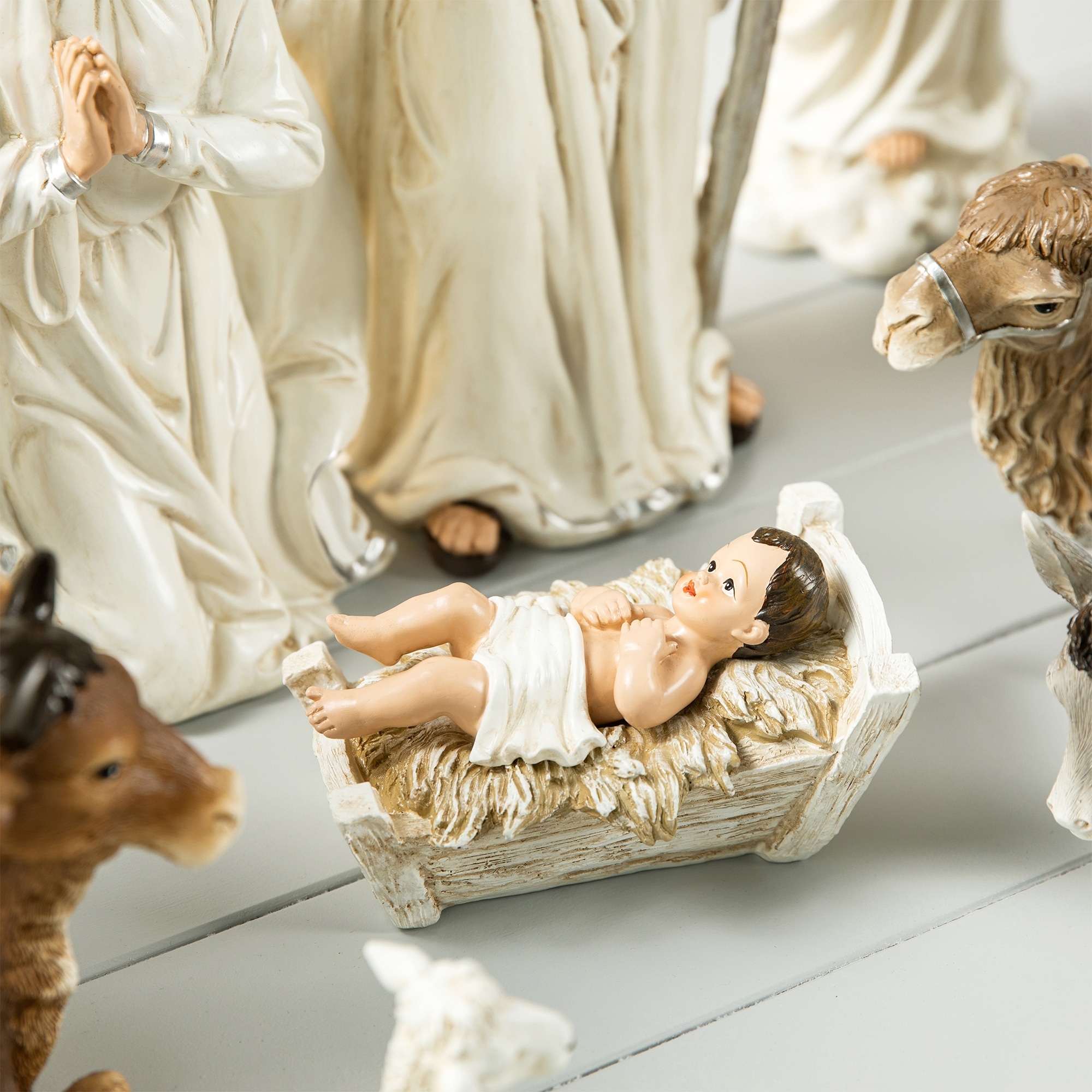 Glitzhome 12 pcs Oversized Ivory Resin Nativity Figurine Set