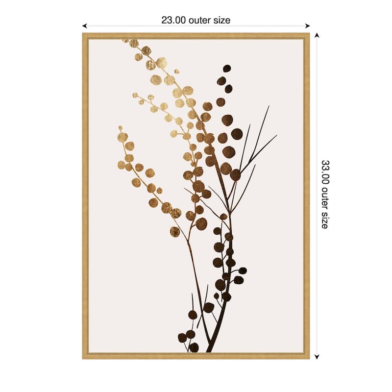 Beige Branch 1 by Eins Kubistika Framed Canvas Wall Art Print - Sylvie Bright Gold - 23 x 33 in