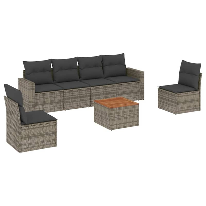 vidaXL Patio Sofa Set with Cushions Outdoor Furniture 7 Piece Poly Rattan - 25.8 x 24.4 x 27.2