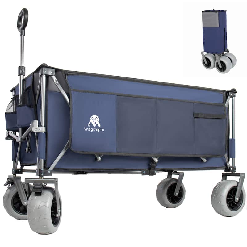 52"Extended Heavy-Duty Foldable Utility Wagon, 560lbs, Ultra-Stable Frame, 1:6 Space-Saving Fold, Portable and Collapsible - Grey/Blue