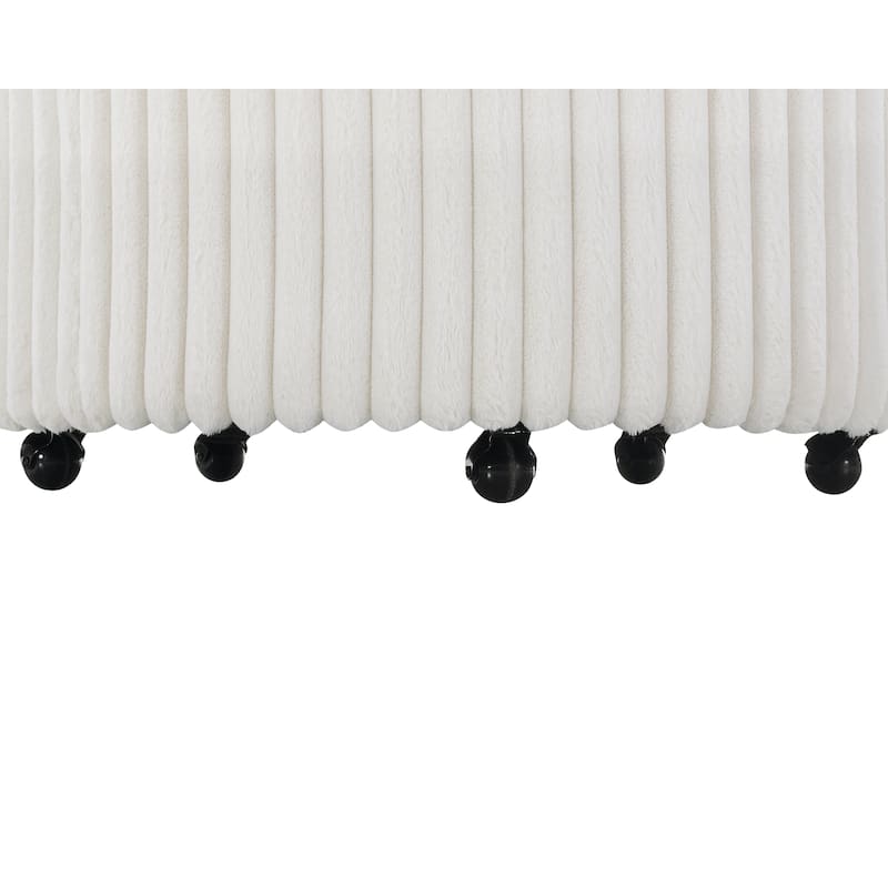 Off White Modern 35" Corduroy Upholstered Barrel Chair with Easy Moving Wheels and Pillows