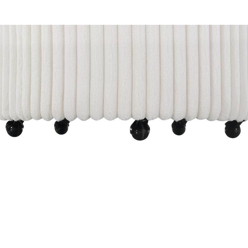 Plush Wide Wale Corduroy Upholstered Barrel Accent Chair with Wheels, Off-white