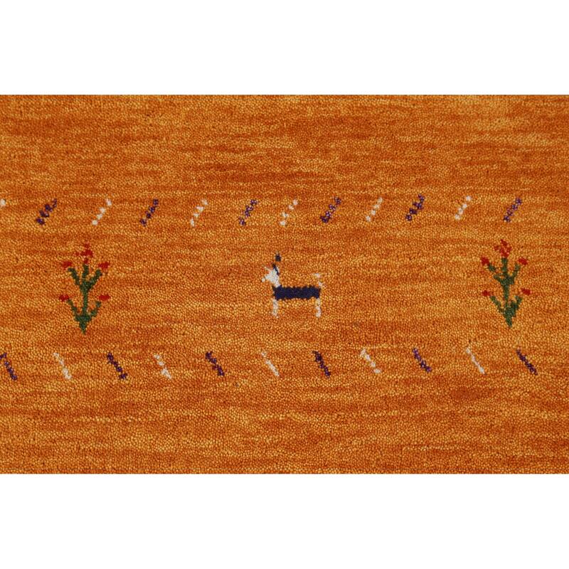 Hand Knotted Oriental 100% Wool Carpet Tribal Animal Pictorial Oranges & Rust Gabbeh Runner Rug - 9' 9'' X 2' 9''