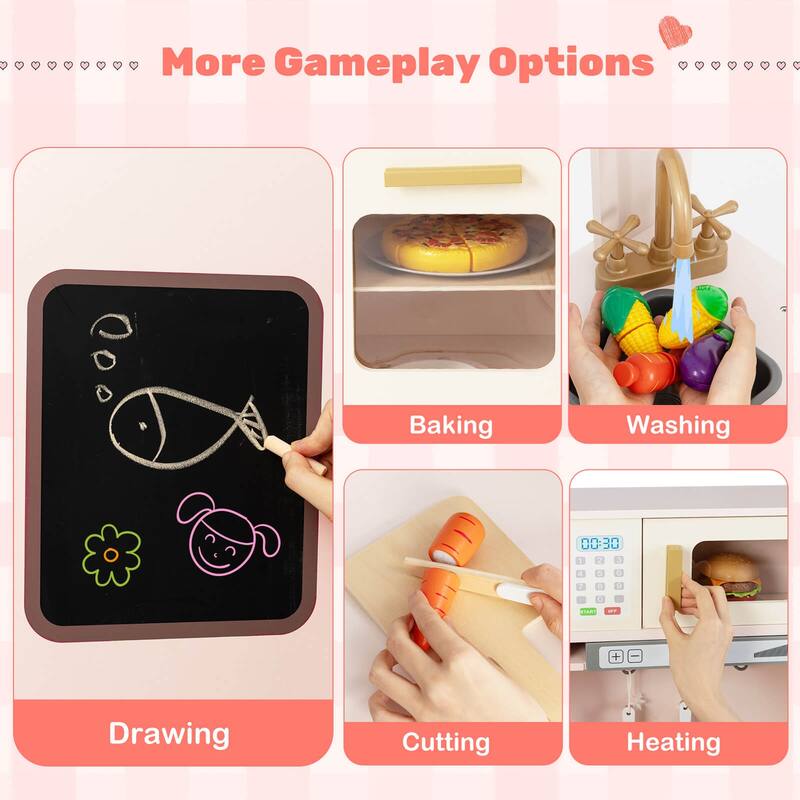 Costway Corner Play Kitchen with Lights & Sounds Wooden Toy Kitchen - See Details