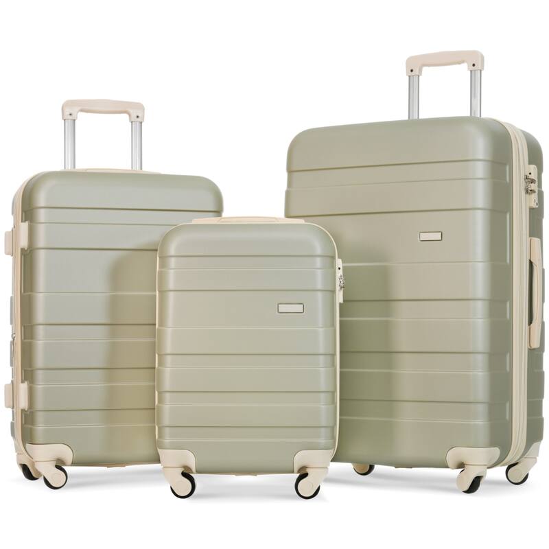 3-Piece Luggage Sets Expandable ABS Hardshell Luggage Hardside Lightweight Durable Suitcase sets with Spinner Wheels & TSA Lock - Golden Green