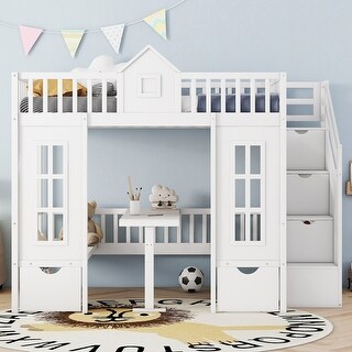 Artsy Full over Full Bunk Bed Turn into Upper Bed and Down Desk, White