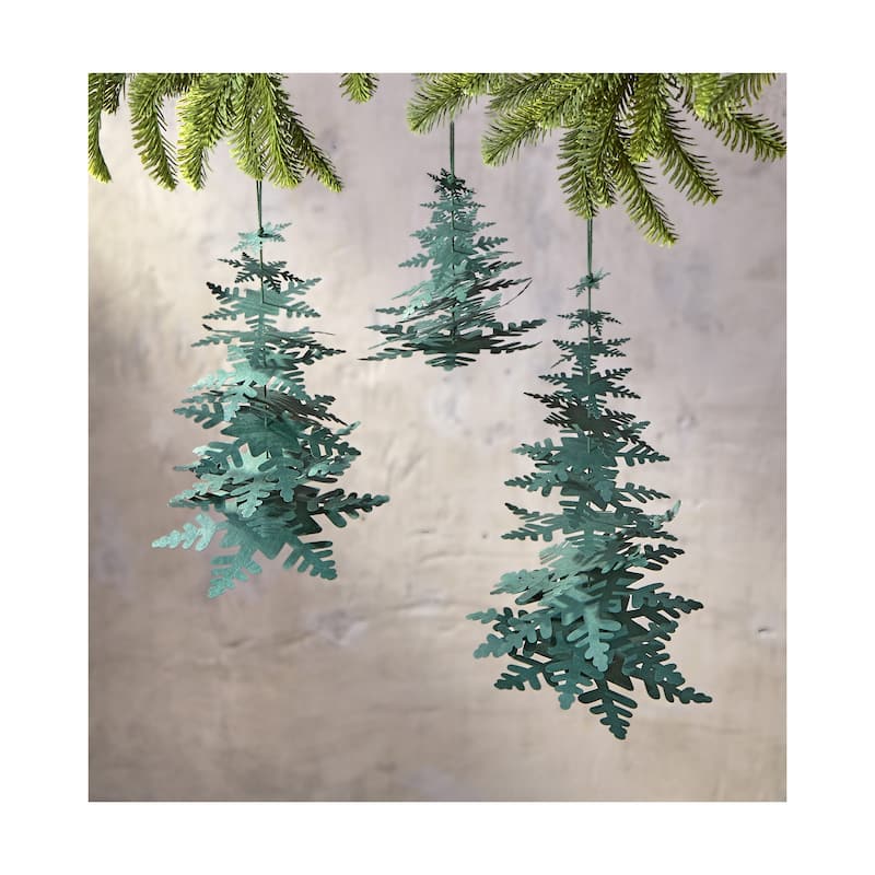 Dark Green Paper Snowflake Tree Decor - 12" Holiday Tree Sculpture for Christmas - Dust Clean Decorative Object