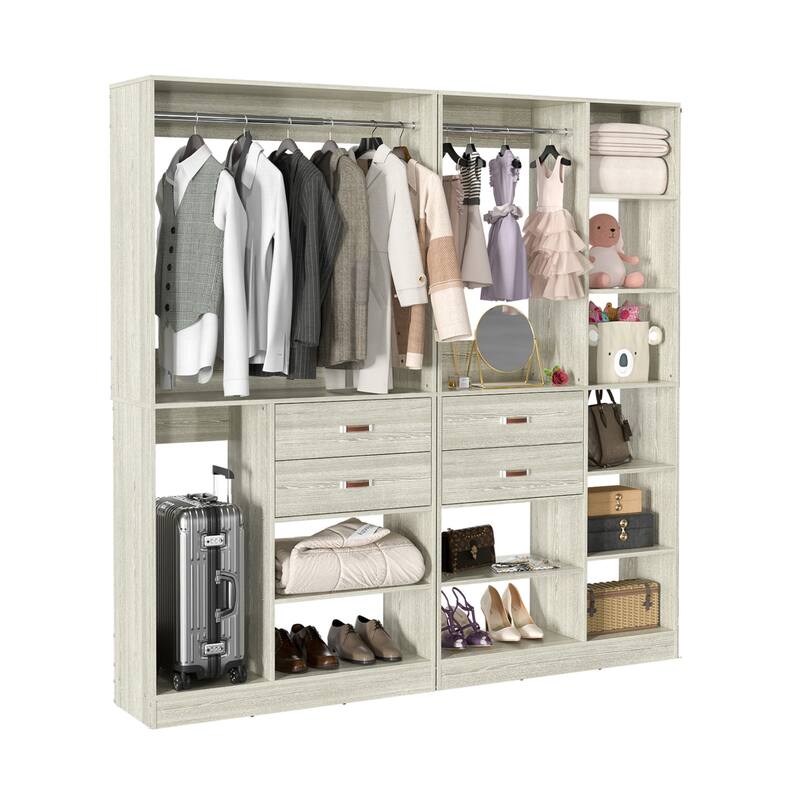 Vryon 110'' Set of 3 Freestanding Corner Closet System, Reversible Closet Organizer with Drawers and Hanging Rods