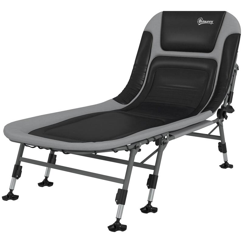 Foldable and adjustable recliner with upholstery and headrest - Dark Gray