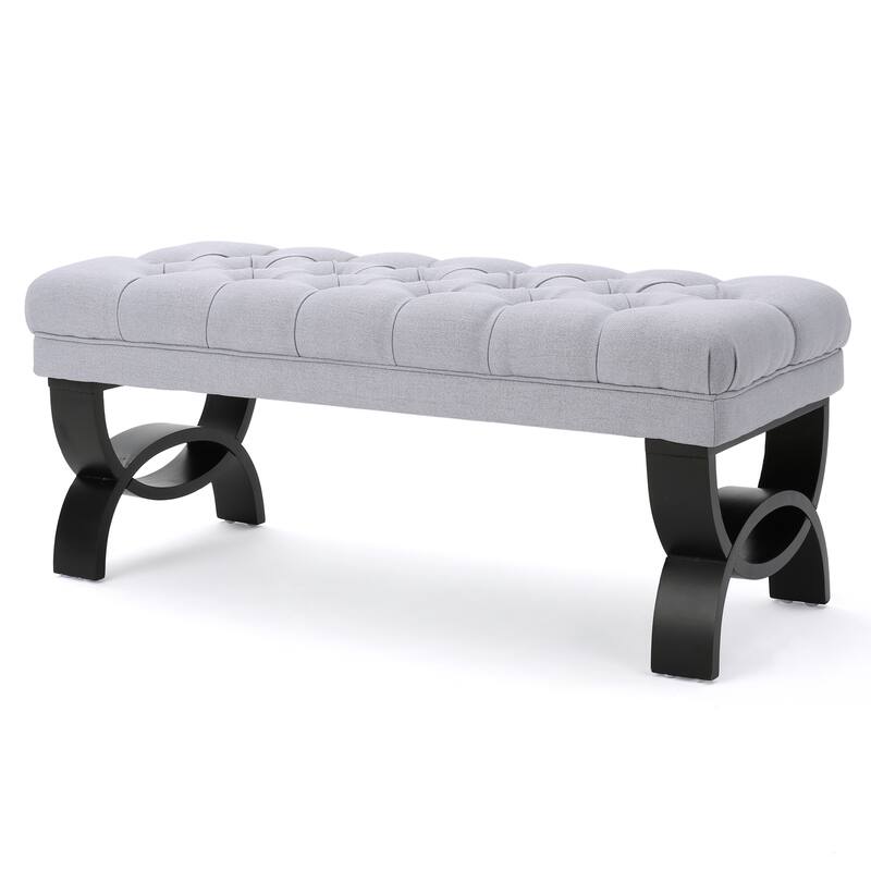 Roomfitters Tufted Upholstered Ottoman Bench with Curved Wood Legs, Entryway Accent Seat for Living Room or Bedroom