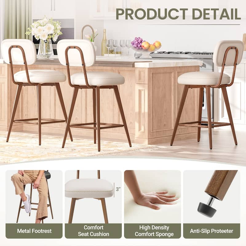 RENEWLINE Modern Swivel Bar Stools, 26 Inch Counter Stools(Ser of 2/3/4/6) with Backrest & Waterproof PU Leather