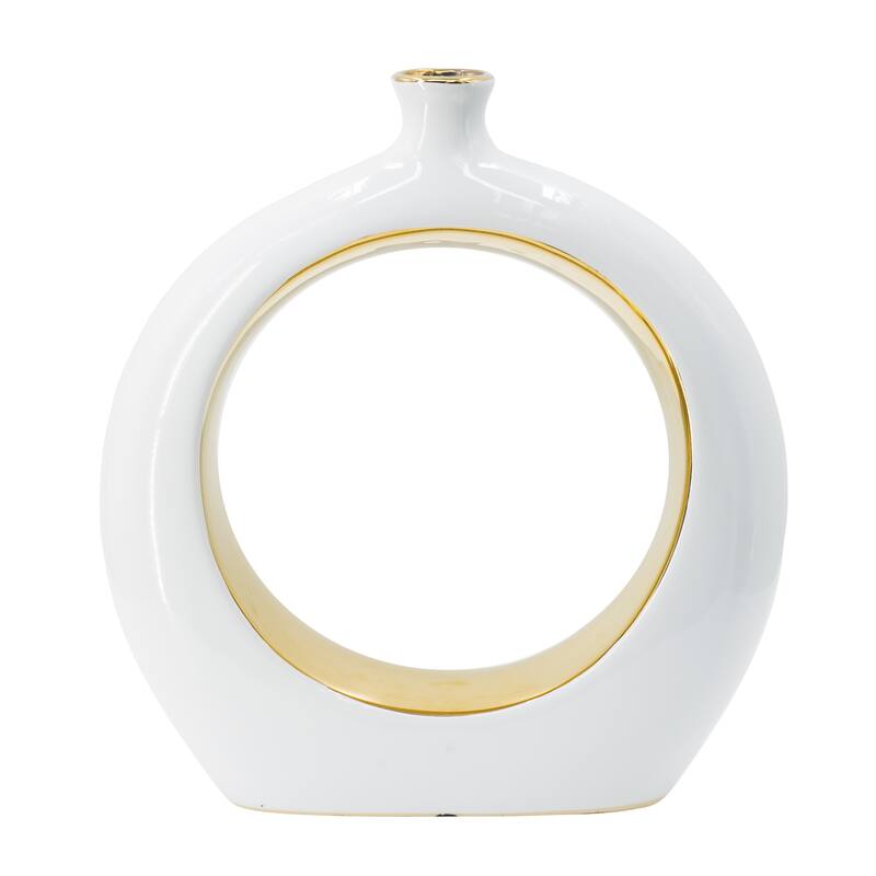 11x3.1x12" Round Ceramic Vase with Gold Accent Modern Home Decor