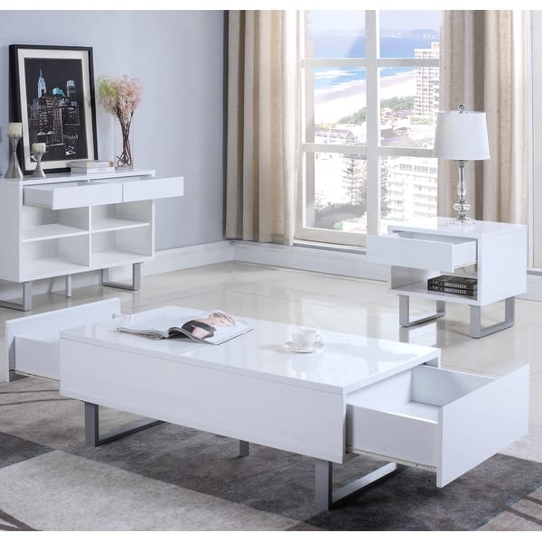 Modern Design Glossy White Living Room Table Collection Bed Bath