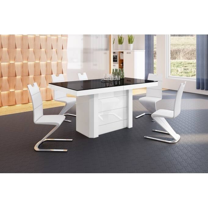 VOLOS Extendable High-gloss Modern Dining Table - Black/White