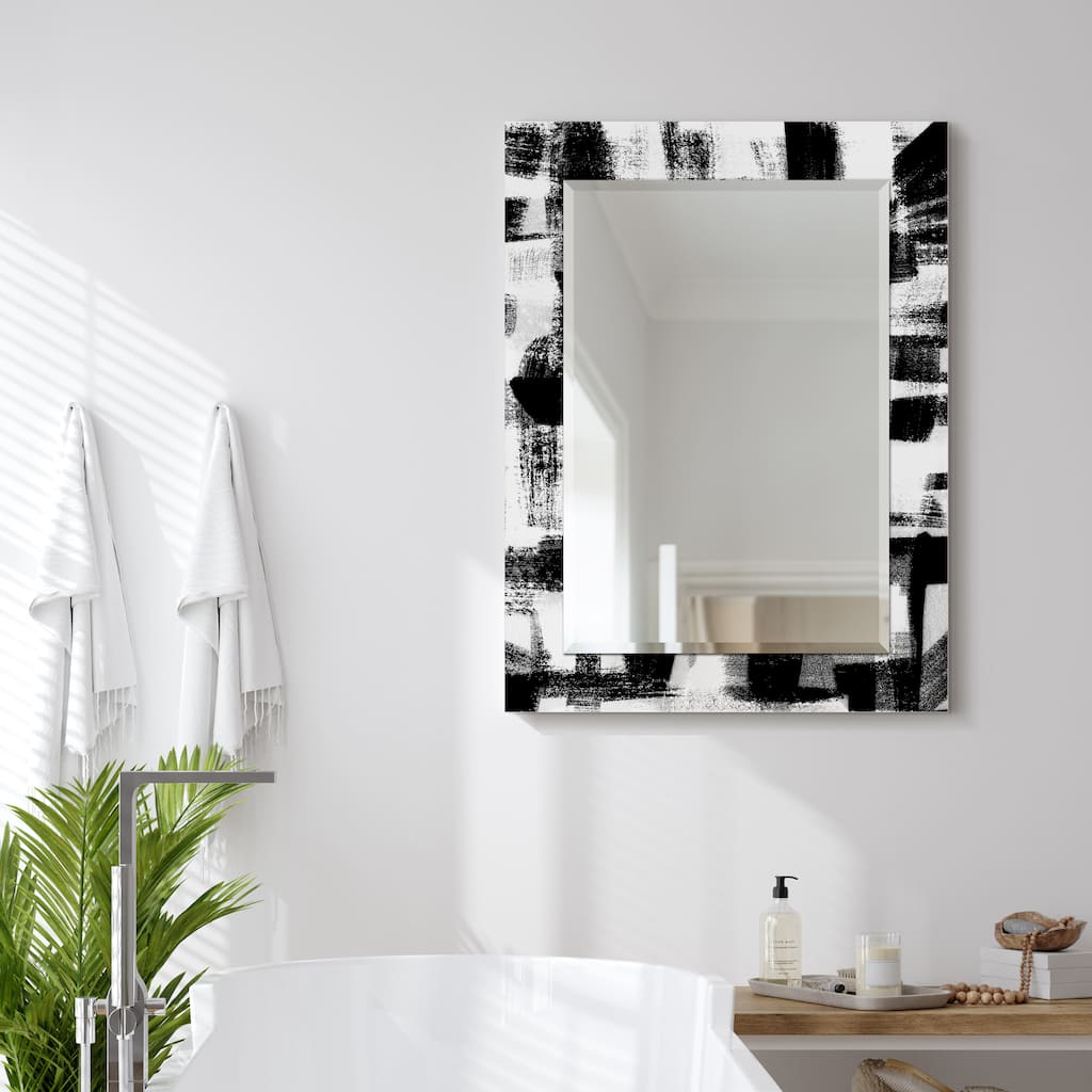 Jam Session Rectangular Beveled Mirror on Free Floating Printed Tempered Art Glass - Clear - 40" x 30"