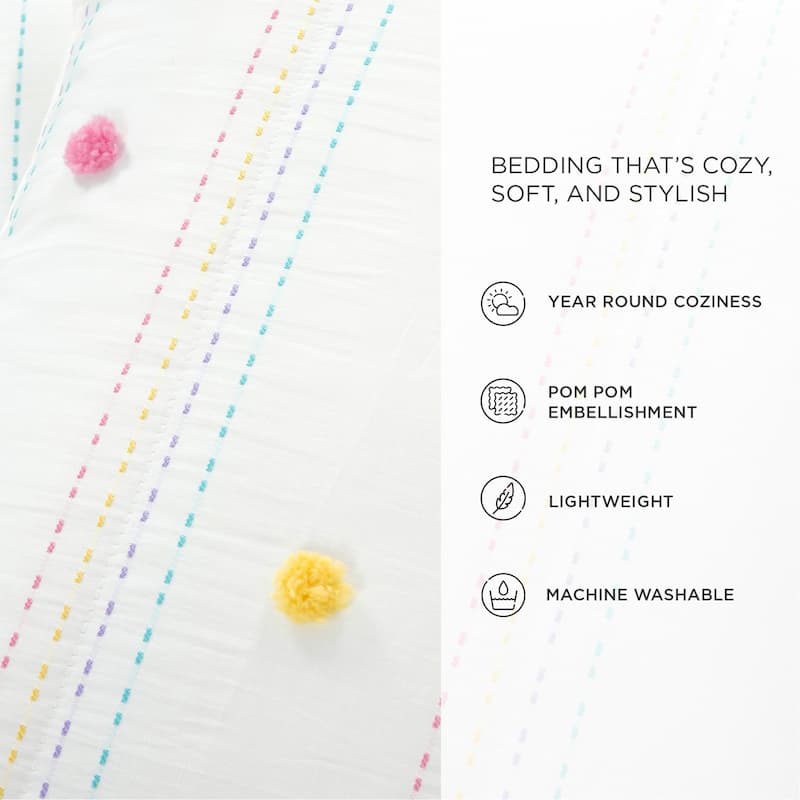 Lush Decor Rainbow Pom Pom And Stripes Quilt