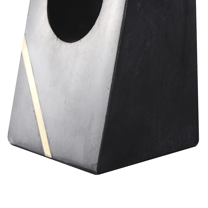 Marble Geometric Curved Pyramid Decorative Bookends with Diagonal Gold Stripes - Set of 2 Black - Roche River Decor