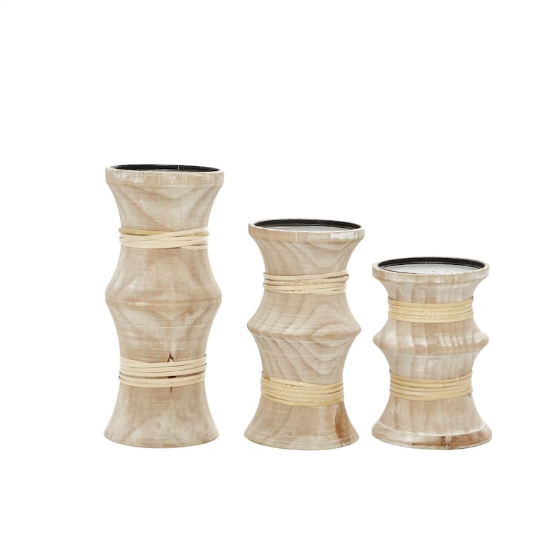 Wood Candle Holder - Set of 3 Brown - Roche River Decor