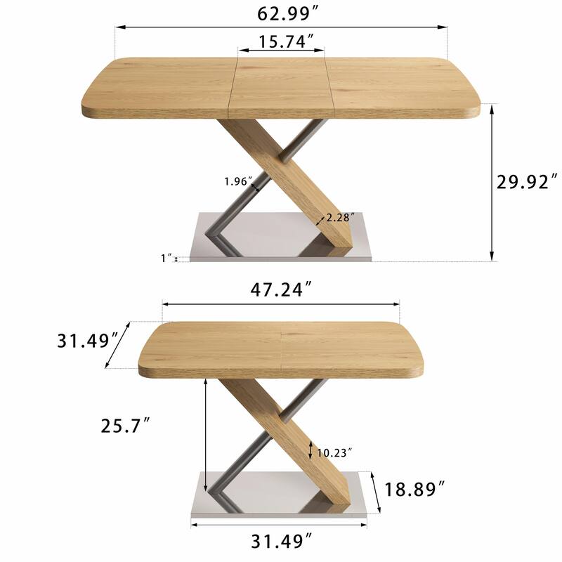 Extendable Dining Table with Crossed Metal Base and Stainless Steel Tubes