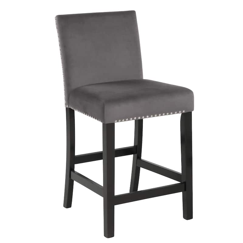Kate 40 Inch Wooden Counter Height Chair with Velvet Seat, Set of 2, Gray