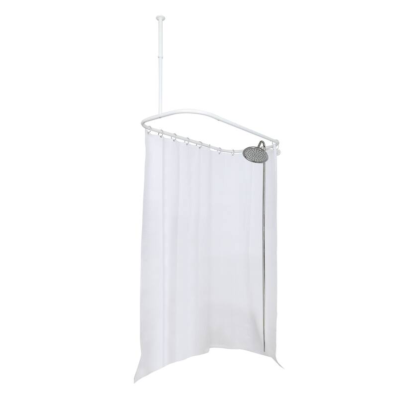 Utopia Alley Rustproof Wall Mounted Aluminum Hoop Shower Rod With Ceiling Support for Clawfoot Tub, 46 * 22 in, White