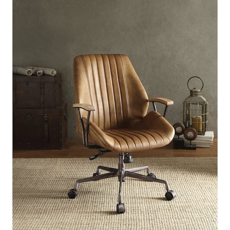 Cocoa Aluminum Top Grain Leather Office Chair - Tan