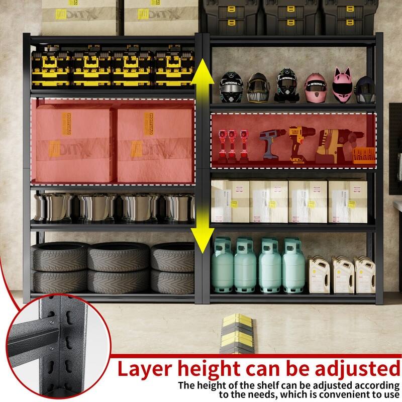 5-Tier Adjustable Heavy Duty Metal Storage Shelves, Black, 72/78"H